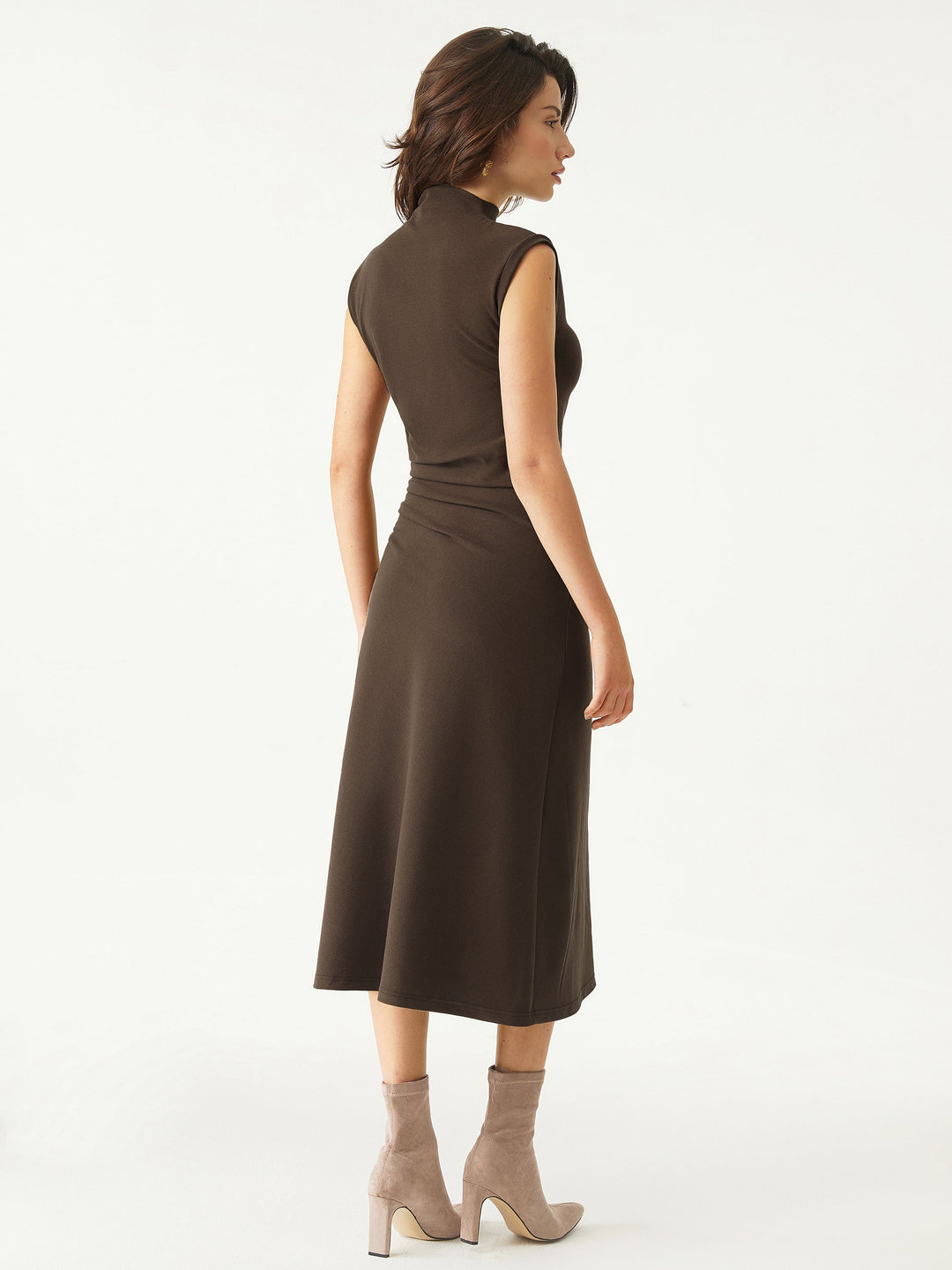 Mockneck Tucks Midi Dress