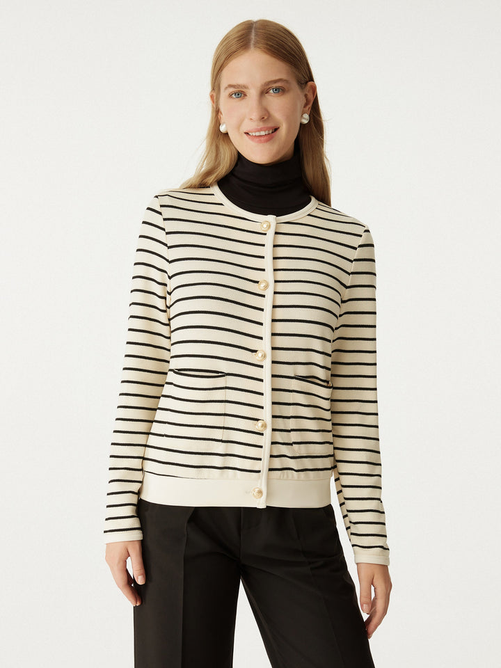 Stripy Gold Button Knit Jacket