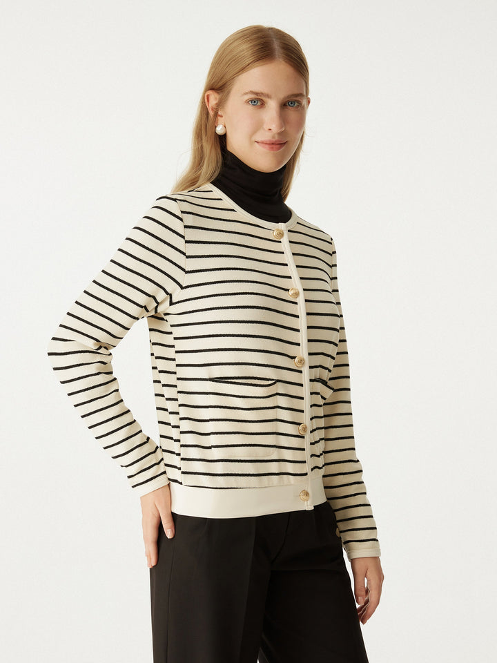 Stripy Gold Button Knit Jacket