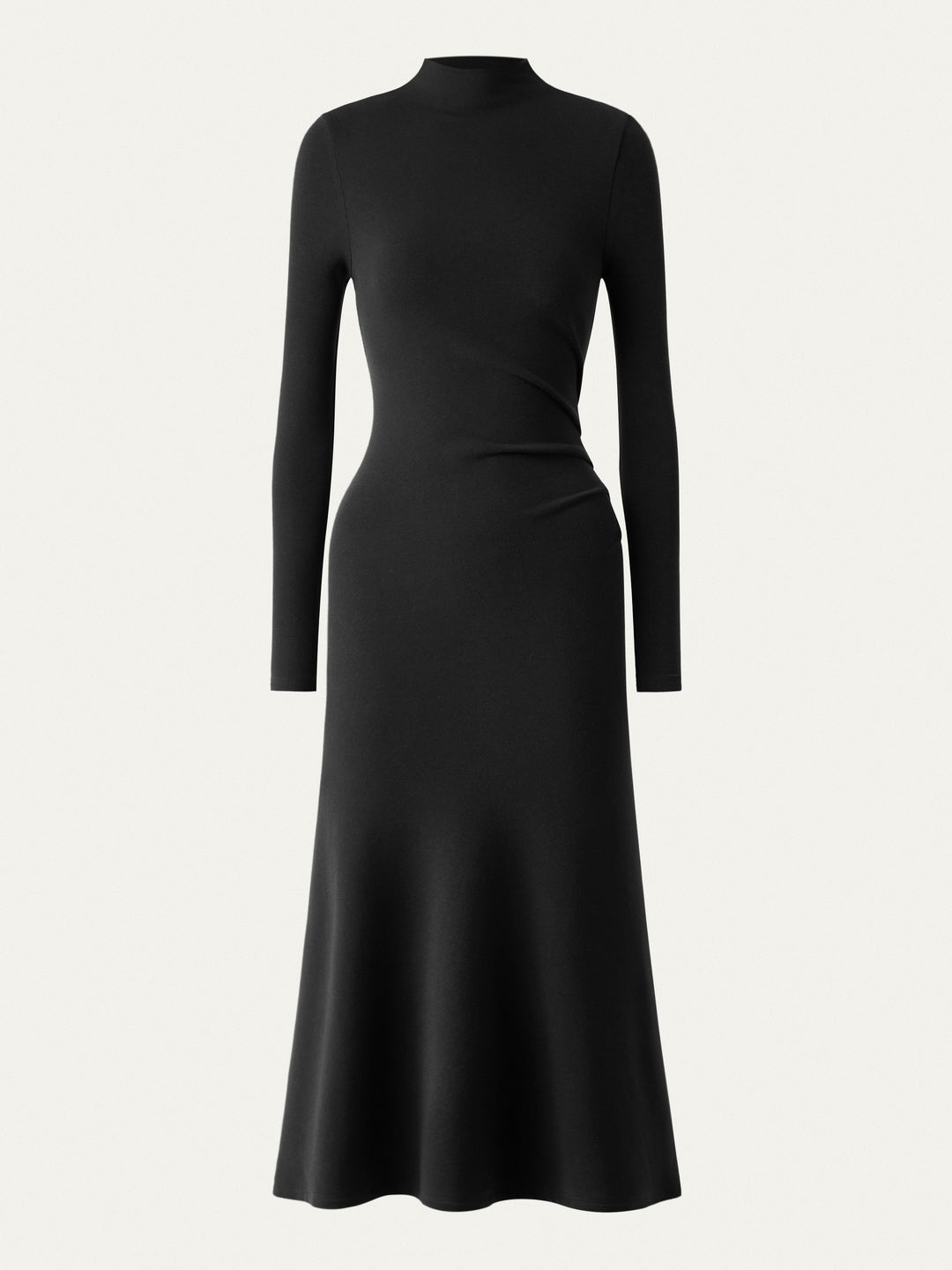 Heat-Tech Long Sleeves Mockneck Tucks Midi Dress