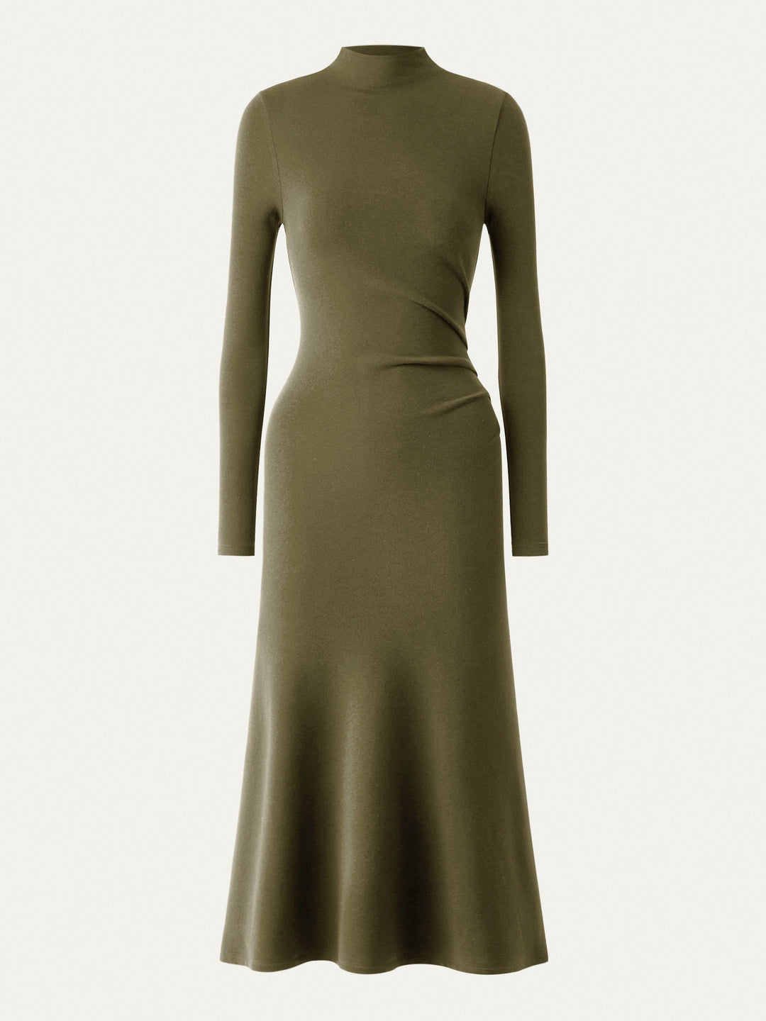 Heat-Tech Long Sleeves Mockneck Tucks Midi Dress