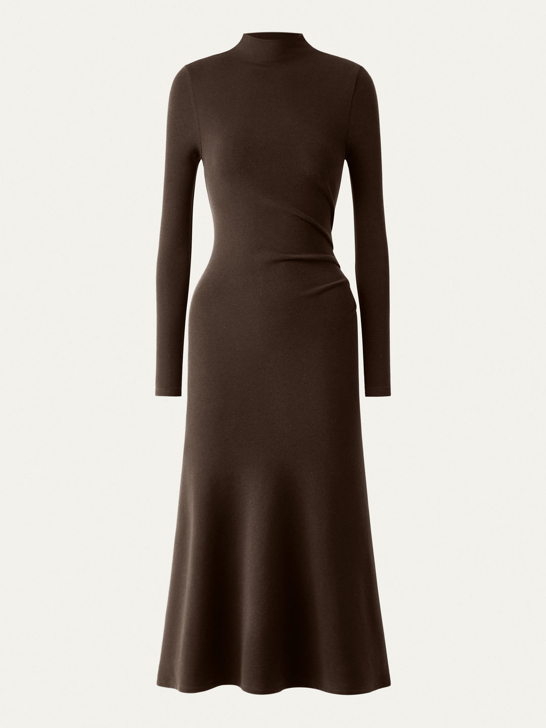 Heat-Tech Long Sleeves Mockneck Tucks Midi Dress